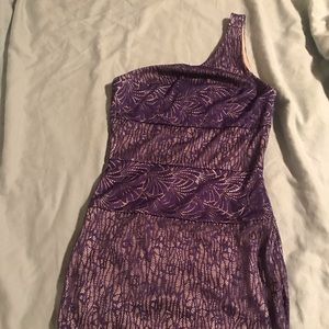 Bebe mixed lace one shoulder dress XS